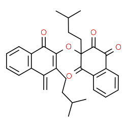 ChemSpider 2D Image | 3-(3-Methylbutyl)-3-{[3-(3-methylbutyl)-4-methylene-1-oxo-1,4-dihydro-2-naphthalenyl]oxy}-1,2,4(3H)-naphthalenetrione | C31H32O5