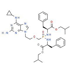 ChemSpider 2D Image | Isobutyl (2S,6S)-4-({2-[2-amino-6-(cyclopropylamino)-9H-purin-9-yl]ethoxy}methyl)-2,6-dibenzyl-10-methyl-7-oxo-8-oxa-3,5-diaza-4-phosphaundecan-1-oate 4-oxide | C37H51N8O6P