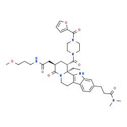 ChemSpider 2D Image | 3-[(1S,3R,12bS)-12b-Ethyl-1-{[4-(2-furoyl)-1-piperazinyl]carbonyl}-3-{2-[(3-methoxypropyl)amino]-2-oxoethyl}-4-oxo-1,2,3,4,6,7,12,12b-octahydroindolo[2,3-a]quinolizin-10-yl]-N,N-dimethylpropanamide | C38H50N6O7