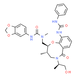 ChemSpider 2D Image | 3-(1,3-Benzodioxol-5-yl)-1-({(2S,3S)-5-[(2R)-1-hydroxy-2-propanyl]-3-methyl-6-oxo-10-[(phenylcarbamoyl)amino]-3,4,5,6-tetrahydro-2H-1,5-benzoxazocin-2-yl}methyl)-1-methylurea | C31H35N5O7