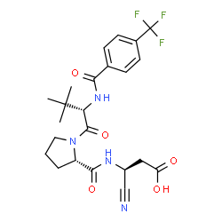 ChemSpider 2D Image | 3-Methyl-N-[4-(trifluoromethyl)benzoyl]-L-valyl-N-[(1S)-2-carboxy-1-cyanoethyl]-L-prolinamide | C23H27F3N4O5