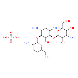 ChemSpider 2D Image | (1S,3R,4S,6R)-4,6-Diamino-3-{[(1S)-3-amino-3-deoxyhexopyranosyl]oxy}-2-hydroxycyclohexyl 2,6-diamino-2,3,4,6-tetradeoxyhexopyranoside sulfate (1:1) | C18H39N5O12S