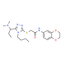 ChemSpider 2D Image | 2-({4-Butyl-5-[1-(dimethylamino)propyl]-4H-1,2,4-triazol-3-yl}sulfanyl)-N-(2,3-dihydro-1,4-benzodioxin-6-yl)acetamide | C21H31N5O3S