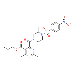 ChemSpider 2D Image | Isobutyl 2,4-dimethyl-6-({3-methyl-4-[(4-nitrophenyl)sulfonyl]-1-piperazinyl}carbonyl)-5-pyrimidinecarboxylate | C23H29N5O7S