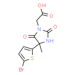 ChemSpider 2D Image | [4-(5-Bromo-2-thienyl)-4-methyl-2,5-dioxo-1-imidazolidinyl]acetic acid | C10H9BrN2O4S