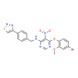 ChemSpider 2D Image | 6-(4-Bromo-2-methoxyphenoxy)-5-nitro-N-[4-(1,2,3-thiadiazol-4-yl)benzyl]-4-pyrimidinamine | C20H15BrN6O4S