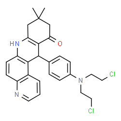 ChemSpider 2D Image | 12-{4-[Bis(2-chloroethyl)amino]phenyl}-9,9-dimethyl-8,9,10,12-tetrahydrobenzo[b][4,7]phenanthrolin-11(7H)-one | C28H29Cl2N3O