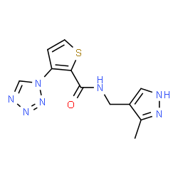 ChemSpider 2D Image | N-[(3-Methyl-1H-pyrazol-4-yl)methyl]-3-(1H-tetrazol-1-yl)-2-thiophenecarboxamide | C11H11N7OS