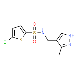 ChemSpider 2D Image | 5-Chloro-N-[(3-methyl-1H-pyrazol-4-yl)methyl]-2-thiophenesulfonamide | C9H10ClN3O2S2