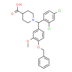 ChemSpider 2D Image | 1-{[4-(Benzyloxy)-3-methoxyphenyl](2,4-dichlorophenyl)methyl}-4-piperidinecarboxylic acid | C27H27Cl2NO4