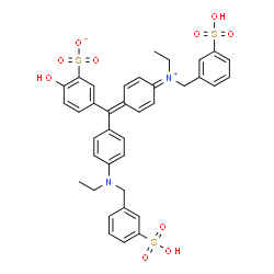 ChemSpider 2D Image | 5-[(E)-{4-[Ethyl(3-sulfobenzyl)amino]phenyl}{(4E)-4-[ethyl(3-sulfobenzyl)iminio]-2,5-cyclohexadien-1-ylidene}methyl]-2-hydroxybenzenesulfonate | C37H36N2O10S3