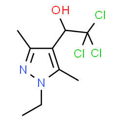 ChemSpider 2D Image | 2,2,2-Trichloro-1-(1-ethyl-3,5-dimethyl-1H-pyrazol-4-yl)ethanol | C9H13Cl3N2O