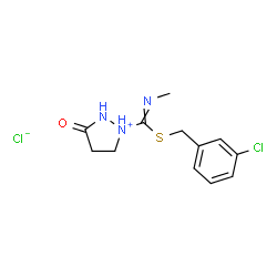 ChemSpider 2D Image | (1E)-1-{[(3-Chlorobenzyl)sulfanyl](methylamino)methylene}-3-oxopyrazolidin-1-ium chloride | C12H15Cl2N3OS