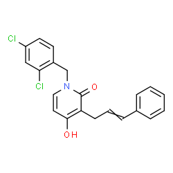 ChemSpider 2D Image | 3-Cinnamyl-1-(2,4-dichlorobenzyl)-4-hydroxy-2(1H)-pyridinone | C21H17Cl2NO2
