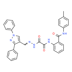 ChemSpider 2D Image | 2-{[{2-[(1,3-Diphenyl-1H-pyrazol-4-yl)methylene]hydrazino}(oxo)acetyl]amino}-N-(4-methylphenyl)benzamide | C32H26N6O3