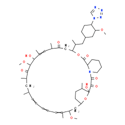 ChemSpider 2D Image | 1,18-Dihydroxy-19,30-dimethoxy-12-{1-[3-methoxy-4-(1H-tetrazol-1-yl)cyclohexyl]-2-propanyl}-15,17,21,23,29,35-hexamethyl-11,36-dioxa-4-azatricyclo[30.3.1.0~4,9~]hexatriaconta-16,24,26,28-tetraene-2,3,
10,14,20-pentone | C52H79N5O12