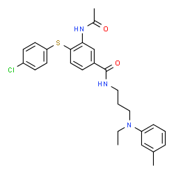 ChemSpider 2D Image | 3-Acetamido-4-[(4-chlorophenyl)sulfanyl]-N-{3-[ethyl(3-methylphenyl)amino]propyl}benzamide | C27H30ClN3O2S