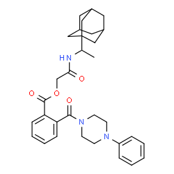 ChemSpider 2D Image | 2-{[1-(Adamantan-1-yl)ethyl]amino}-2-oxoethyl 2-[(4-phenyl-1-piperazinyl)carbonyl]benzoate | C32H39N3O4