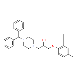 ChemSpider 2D Image | 1-[4-(Diphenylmethyl)-1-piperazinyl]-3-[4-methyl-2-(2-methyl-2-propanyl)phenoxy]-2-propanol | C31H40N2O2