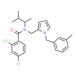 ChemSpider 2D Image | 2,4-Dichloro-N-{[1-(3-methylbenzyl)-1H-pyrrol-2-yl]methyl}-N-(3-methyl-2-butanyl)benzamide | C25H28Cl2N2O