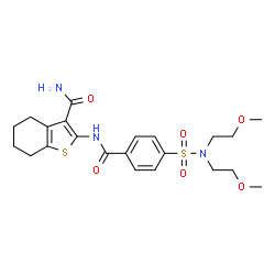ChemSpider 2D Image | 2-({4-[Bis(2-methoxyethyl)sulfamoyl]benzoyl}amino)-4,5,6,7-tetrahydro-1-benzothiophene-3-carboxamide | C22H29N3O6S2