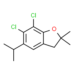 ChemSpider 2D Image | 6,7-Dichloro-5-isopropyl-2,2-dimethyl-2,3-dihydro-1-benzofuran | C13H16Cl2O
