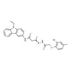 ChemSpider 2D Image | 3-{[(2-Bromo-4-methylphenoxy)acetyl]hydrazono}-N-(9-ethyl-9H-carbazol-3-yl)butanamide | C27H27BrN4O3