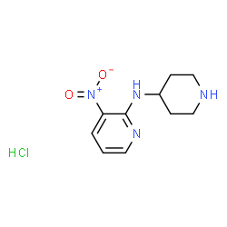 ChemSpider 2D Image | 3-Nitro-N-(piperidin-4-yl)pyridin-2-amine hydrochloride | C10H15ClN4O2