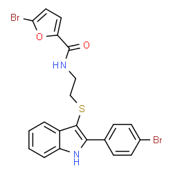 ChemSpider 2D Image | 5-Bromo-N-(2-{[2-(4-bromophenyl)-1H-indol-3-yl]sulfanyl}ethyl)-2-furamide | C21H16Br2N2O2S