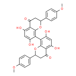 ChemSpider 2D Image | 5,5',7,7'-Tetrahydroxy-2,2'-bis(4-methoxyphenyl)-2,2',3,3'-tetrahydro-4H,4'H-8,8'-bichromene-4,4'-dione | C32H26O10