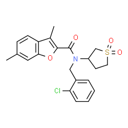 ChemSpider 2D Image | N-(2-Chlorobenzyl)-N-(1,1-dioxidotetrahydro-3-thiophenyl)-3,6-dimethyl-1-benzofuran-2-carboxamide | C22H22ClNO4S