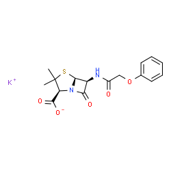ChemSpider 2D Image | Potassium (2S,5S,6S)-3,3-dimethyl-7-oxo-6-[(phenoxyacetyl)amino]-4-thia-1-azabicyclo[3.2.0]heptane-2-carboxylate | C16H17KN2O5S