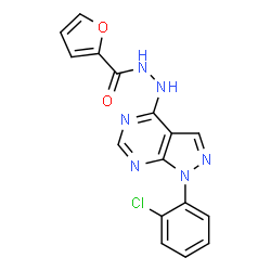 ChemSpider 2D Image | N'-[(4Z)-1-(2-Chlorophenyl)-1,5-dihydro-4H-pyrazolo[3,4-d]pyrimidin-4-ylidene]-2-furohydrazide | C16H11ClN6O2