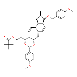 ChemSpider 2D Image | 2-[(2S,4R,6S)-6-({(2R,3aR,4R,5R,7aS)-1-[(4-Methoxybenzyl)oxy]-2-methyl-4-vinyl-2,3,3a,4,5,7a-hexahydro-1H-inden-5-yl}methyl)-2-(4-methoxyphenyl)-1,3-dioxan-4-yl]ethyl pivalate | C39H52O7