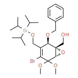 ChemSpider 2D Image | [(1S,2R,6S)-2-(Benzyloxy)-4-bromo-5,5-dimethoxy-3-{[(triisopropylsilyl)oxy]methyl}-7-oxabicyclo[4.1.0]hept-3-en-1-yl]methanol | C26H41BrO6Si