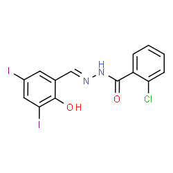 ChemSpider 2D Image | 2-Chloro-N'-[(E)-(2-hydroxy-3,5-diiodophenyl)methylene]benzohydrazide | C14H9ClI2N2O2