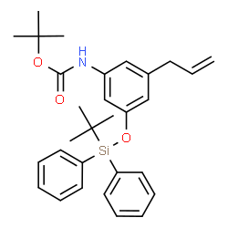 ChemSpider 2D Image | 2-Methyl-2-propanyl (3-allyl-5-{[(2-methyl-2-propanyl)(diphenyl)silyl]oxy}phenyl)carbamate | C30H37NO3Si