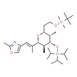 ChemSpider 2D Image | (1R,5R)-1,5-Anhydro-2,4-dideoxy-5-(2-{[dimethyl(2-methyl-2-propanyl)silyl]oxy}ethyl)-2,4-dimethyl-1-[(1E)-1-(2-methyl-1,3-oxazol-4-yl)-1-propen-2-yl]-3-O-(triisopropylsilyl)-L-arabinitol | C31H59NO4Si2