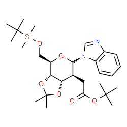 ChemSpider 2D Image | 1-(2-Deoxy-6-O-[dimethyl(2-methyl-2-propanyl)silyl]-3,4-O-isopropylidene-2-{2-[(2-methyl-2-propanyl)oxy]-2-oxoethyl}-D-altropyranosyl)-1H-benzimidazole | C28H44N2O6Si