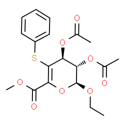 ChemSpider 2D Image | Ethyl methyl 2,3-di-O-acetyl-4-S-phenyl-4-thio-alpha-D-threo-hex-4-enopyranosiduronate | C19H22O8S