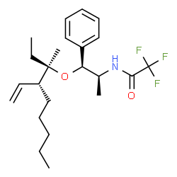 ChemSpider 2D Image | 2,2,2-Trifluoro-N-[(1S,2S)-1-{[(3R,4R)-3-methyl-4-vinyl-3-nonanyl]oxy}-1-phenyl-2-propanyl]acetamide | C23H34F3NO2