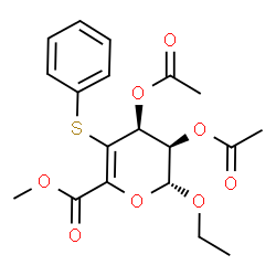 ChemSpider 2D Image | Ethyl methyl 2,3-di-O-acetyl-4-S-phenyl-4-thio-beta-D-erythro-hex-4-enopyranosiduronate | C19H22O8S