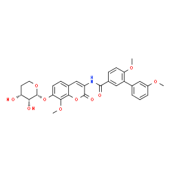 ChemSpider 2D Image | N-{7-[(4-Deoxy-alpha-D-erythro-pentopyranosyl)oxy]-8-methoxy-2-oxo-2H-chromen-3-yl}-3',6-dimethoxy-3-biphenylcarboxamide | C30H29NO10