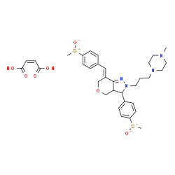 ChemSpider 2D Image | Methyl(4-{(7Z)-7-{4-[methyl(oxido)sulfonio]benzylidene}-2-[3-(4-methyl-1-piperazinyl)propyl]-2,3,3a,4,6,7-hexahydropyrano[4,3-c]pyrazol-3-yl}phenyl)sulfoniumolate (2Z)-2-butenedioate (1:1) | C33H42N4O7S2