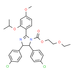 ChemSpider 2D Image | 2-Ethoxyethyl 4,5-bis(4-chlorophenyl)-2-(2-isopropoxy-4-methoxyphenyl)-4,5-dihydro-1H-imidazole-1-carboxylate | C30H32Cl2N2O5