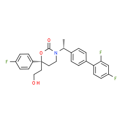ChemSpider 2D Image | (6S)-3-[(1R)-1-(2',4'-Difluoro-4-biphenylyl)ethyl]-6-(4-fluorophenyl)-6-(2-hydroxyethyl)-1,3-oxazinan-2-one | C26H24F3NO3
