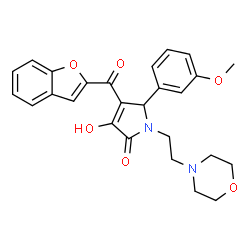 ChemSpider 2D Image | 4-(1-Benzofuran-2-ylcarbonyl)-3-hydroxy-5-(3-methoxyphenyl)-1-[2-(4-morpholinyl)ethyl]-1,5-dihydro-2H-pyrrol-2-one | C26H26N2O6