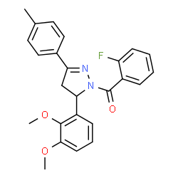 ChemSpider 2D Image | [5-(2,3-Dimethoxyphenyl)-3-(4-methylphenyl)-4,5-dihydro-1H-pyrazol-1-yl](2-fluorophenyl)methanone | C25H23FN2O3