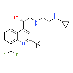 ChemSpider 2D Image | (1S)-1-[2,8-Bis(trifluoromethyl)-4-quinolinyl]-2-{[2-(cyclopropylamino)ethyl]amino}ethanol | C18H19F6N3O