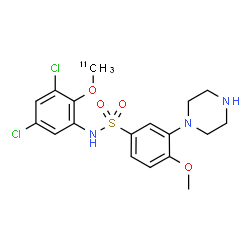 ChemSpider 2D Image | N-{3,5-Dichloro-2-[(~11~C)methyloxy]phenyl}-4-methoxy-3-(1-piperazinyl)benzenesulfonamide | C1711CH21Cl2N3O4S
